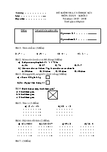 Đề kiểm tra cuối học kì I Toán Lớp 3 - Đề 5 - Năm học 2013-2014