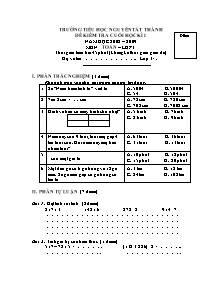 Đề kiểm tra cuối học kì I Toán Lớp 3 - Năm học 2008-2009 - Trường Tiểu học Nguyễn Tất Thành