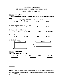 Đề kiểm tra cuối học kì I Toán Lớp 3 - Năm học 2009-2010 - Trường Tiểu học Hộ Độ