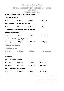 Đề kiểm tra cuối học kì I Toán Lớp 3 - Năm học 2013-2014 - Lê Thị Ngọc Minh