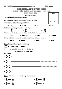 Đề kiểm tra cuối học kì II Các môn Lớp 4 - Năm học 2007-2008 - Trường Tiểu học Tử Lạc