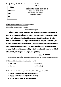 Đề kiểm tra cuối học kì II Tiếng việt Lớp 3 - Năm học 2009-2010 - Trường Tiểu học Tô Hiến Thành