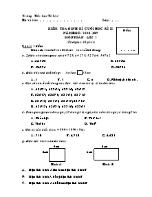 Đề kiểm tra cuối học kì II Toán Lớp 3 - Năm học 2008-2009 - Trường Tiểu học Tử Lạc
