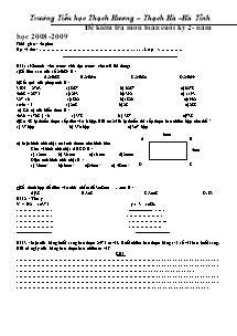 Đề kiểm tra cuối học kì II Toán Lớp 3 - Năm học 2008-2009 - Trường Tiểu học Thạch Hương
