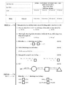 Đề kiểm tra cuối học kì II Toán, Tiếng việt Lớp 3 (Có đáp án) - Năm học 2012-2013