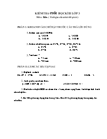 Đề kiểm tra cuối học kì II Toán, Tiếng việt Lớp 3 - Năm học 2008-2009 - Nông Thị Diệp