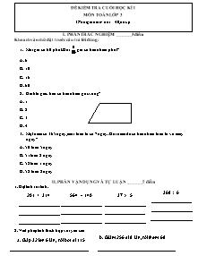 Đề kiểm tra cuối học kỳ I Toán Khối 3