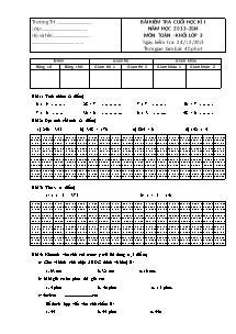 Đề kiểm tra cuối học kỳ I Toán Lớp 3 - Năm học 2013-2014