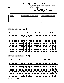 Đề kiểm tra cuối học kỳ I Toán Lớp 3
