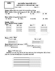Đề kiểm tra cuối học kỳ I Toán, Tiếng việt Lớp 3 - Năm học 2009-2010