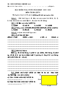 Đề kiểm tra cuối năm Toán, Tiếng việt Lớp 3 - Năm học 2004-2005 - Trường Tiểu học Phổng Lái