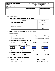 Đề kiểm tra đầu năm Toán Lớp 3 - Năm học 2013-2014 - Trường Tiểu học Kim Xuyên