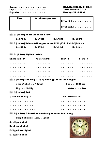 Đề kiểm tra định kì cuối học kì II Toán Lớp 3 - Đề 2 - Năm học 2013-2014