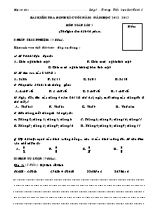 Đề kiểm tra định kì cuối năm Toán Lớp 3 - Năm học 2012-2013 - Trường Tiểu học Lại Cách 1