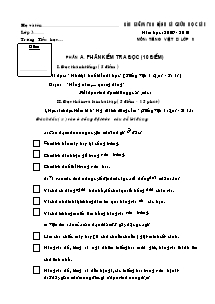 Đề kiểm tra định kì giữa học kì I Tiếng việt Khối 3 - Năm học 2009-2010