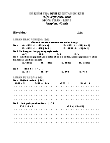Đề kiểm tra định kì giữa học kì II Toán Lớp 3 - Năm học 2009-2010