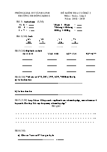 Đề kiểm tra định kì học kì II Toán Lớp 2 - Năm học 2012-2013 - Trường Tiểu học Đồng Kho 2