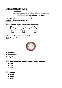 Đề kiểm tra định kì lần 1 Toán Lớp 3 - Năm học 2012-2013 - Trường Tiểu học Cắm Muộn 2