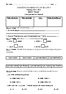 Đề kiểm tra định kì lần 3 Toán Lớp 3 - Năm học 2013-2014