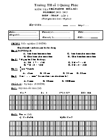 Đề kiểm tra giữa học kì I Tiếng việt, Toán Lớp 3 - Năm học 2012-2013 - Trường Tiểu học số 1 Quảng Phúc