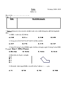 Đề kiểm tra giữa học kì I Toán Lớp 3 - Năm học 2010-2011