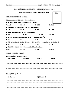 Đề kiểm tra giữa học kì I Toán Lớp 3 - Năm học 2011-2012 - Trường Tiểu học Lai Cách 1