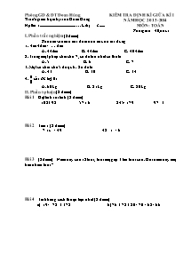 Đề kiểm tra giữa học kì I Toán Lớp 3 - Năm học 2013-2014 - Trường Tiểu học Đoan Hùng