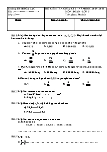 Đề kiểm tra giữa học kì I Toán Lớp 5 - Năm học 2013-2014 - Trường Tiểu học B Hòa Lạc