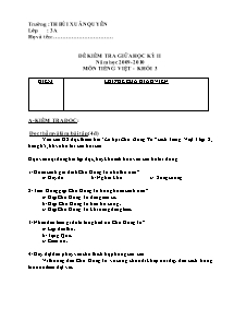 Đề kiểm tra giữa học kì II Tiếng việt Lớp 3 - Năm học 2009-2010 - Trường Tiểu học Bùi Xuân Quyên