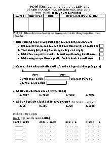 Đề kiểm tra giữa học kì II Toán Lớp 3 (Kèm đáp án) - Năm học 2009-2010