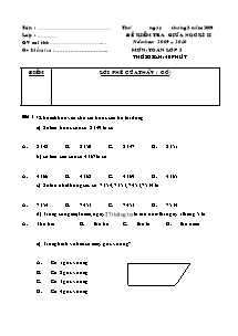 Đề kiểm tra giữa học kì II Toán Lớp 3 - Năm học 2009-2010 - Trường Tiểu học Thừa Đức