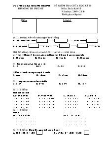 Đề kiểm tra giữa học kì II Toán Lớp 3 - Năm học 2009-2010 - Trường Tiểu học Phú Mỹ