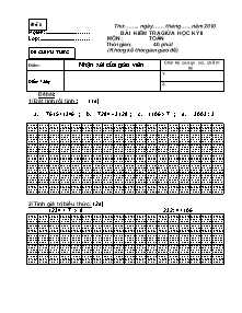 Đề kiểm tra giữa học kì II Toán Lớp 3 - Năm học 2009-2010