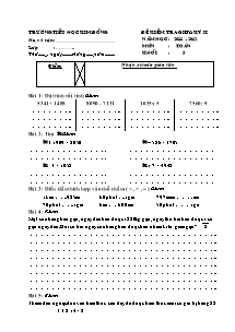 Đề kiểm tra giữa học kì II Toán Lớp 3 - Năm học 2011-2012 - Trường Tiểu học Kim Đồng