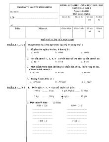 Đề kiểm tra giữa học kì II Toán Lớp 3 - Năm học 2012-2013 - Trường Tiểu học Nguyễn Bỉnh Khiêm