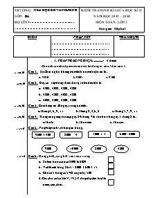 Đề kiểm tra giữa học kì II Toán Lớp 3 - Năm học 2013-2014 - Trường Tiểu học Hồ Văn Cường