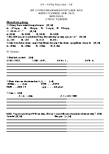 Đề kiểm tra giữa học kì II Toán Lớp 3 - Năm học 2013-2014 - Võ Thị Thùy Linh