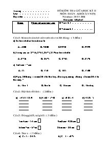 Đề kiểm tra giữa học kỳ II Toán Lớp 3 (Có đáp án) - Năm học 2013-2014