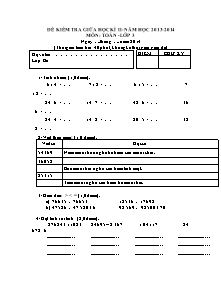 Đề kiểm tra giữa học kỳ II Toán Lớp 3 - Năm học 2013-2014