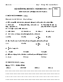 Đề kiểm tra học kì I Toán Lớp 3 - Năm học 2012-2013 - Trường Tiểu học Lai Cách 1