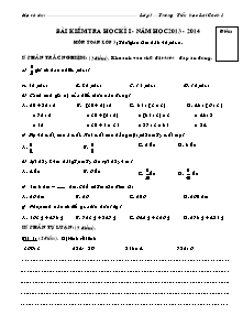 Đề kiểm tra học kì I Toán Lớp 3 - Năm học 2013-2014 - Trường Tiểu học Lai Cách 1