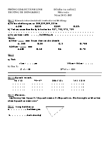 Đề kiểm tra học kì II môn Toán Lớp 2 - Năm học 2012-2013 - Trường Tiểu học Đồng Kho 2
