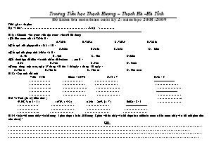 Đề kiểm tra học kì II môn Toán Lớp 3 - Năm học 2008-2009 - Trường Tiểu học Thạch Hương