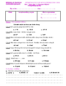 Đề kiểm tra học kì II môn Toán Lớp 3 - Năm học 2013-2014 - Trường Tiểu học Kim Bài
