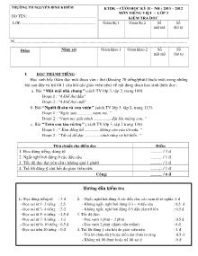 Đề kiểm tra học kì II Toán, Tiếng việt Lớp 3 - Năm học 2011-2012 - Trường Tiểu học Nguyễn Bỉnh Khiêm