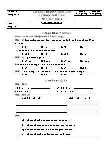 Đề kiểm tra học sinh giỏi Toán, Tiếng việt Lớp 2 (Có đáp án) - Năm học 2013-2014