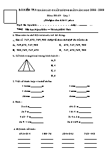Đề kiểm tra khảo sát chất lượng đầu năm Toán Lớp 3 - Năm học 2008-2009