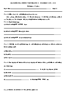 Đề kiểm tra tháng 10 môn Tiếng việt Lớp 3 - Năm học 2009-2010