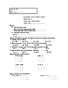 Đề thi giữa học kì II môn Toán Lớp 3 - Năm học 2013-2014