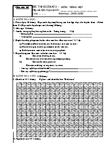 Đề thi giữa học kì II Tiếng việt Lớp 3 - Năm học 2008-2009